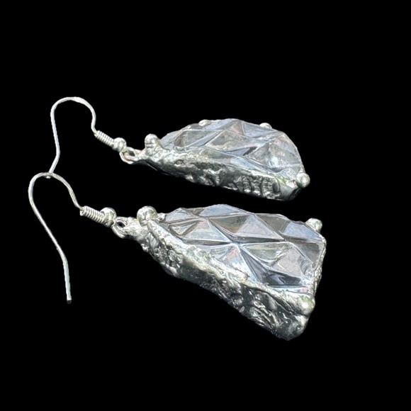 Handcrafted Anchor Hocking Crystal Earrings With Silver Blend Bezel & 925 Hooks - Picture 8 of 16